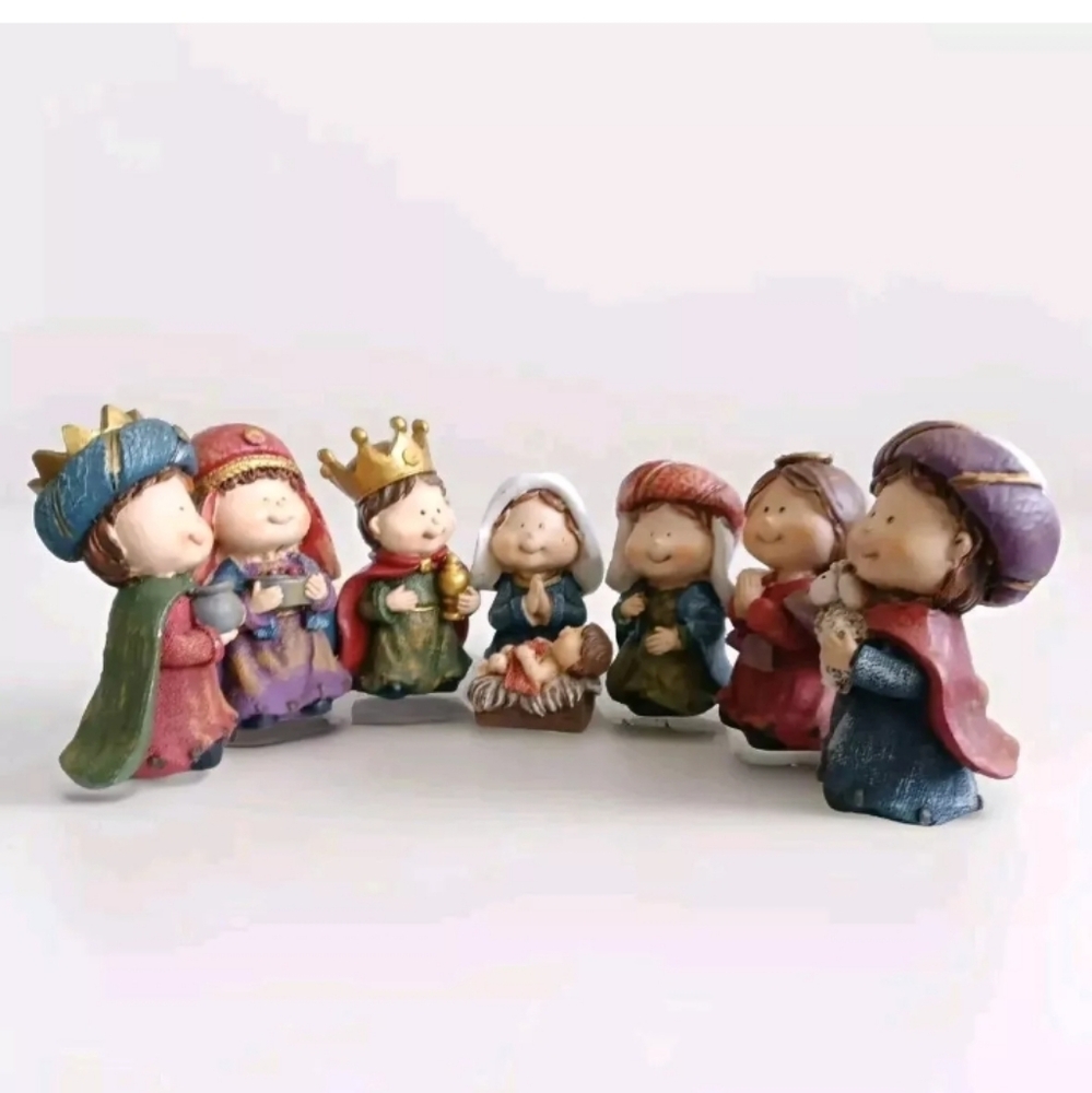 Resin Mini 2.5" Holy Nativity Set Christmas Figures Ornaments Cute Little People